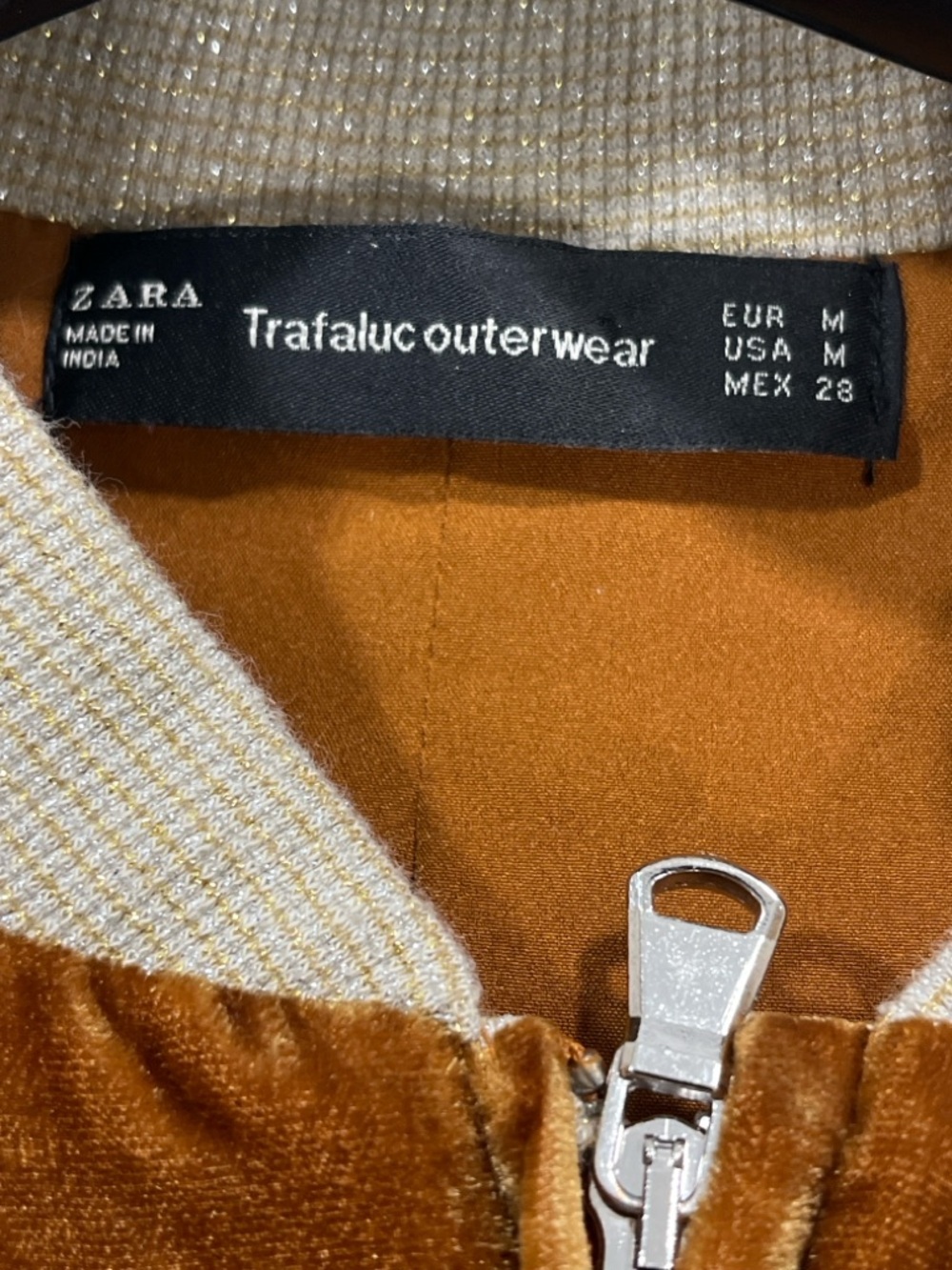 ZARA Trafaluc Velvet Star Embroidered Bomber Jacket Gold Brown M - Picture 5 of 10